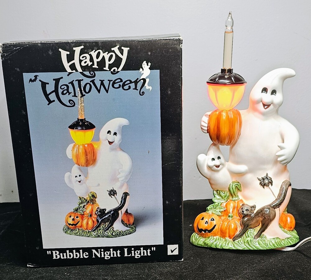 Cracker Barrel Halloween Ghosts Bubble Night Light Black Cat Pumpkin w/ Box